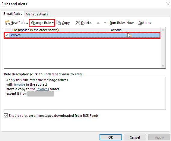 Rules and Alerts dialog box Image: Rules and Alerts dialog box