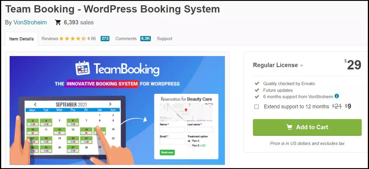 The website of the Team booking plugin Image: The website of the Team booking plugin