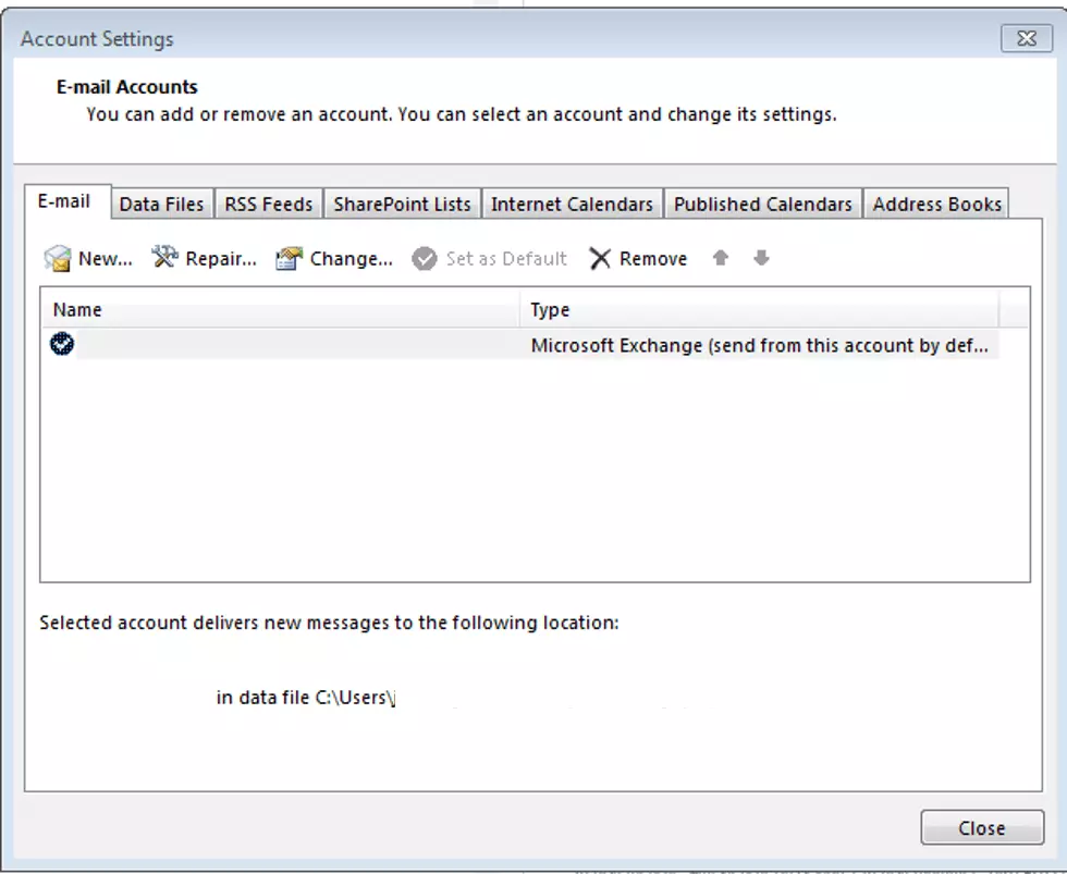 Image: Account settings in Outlook 2013