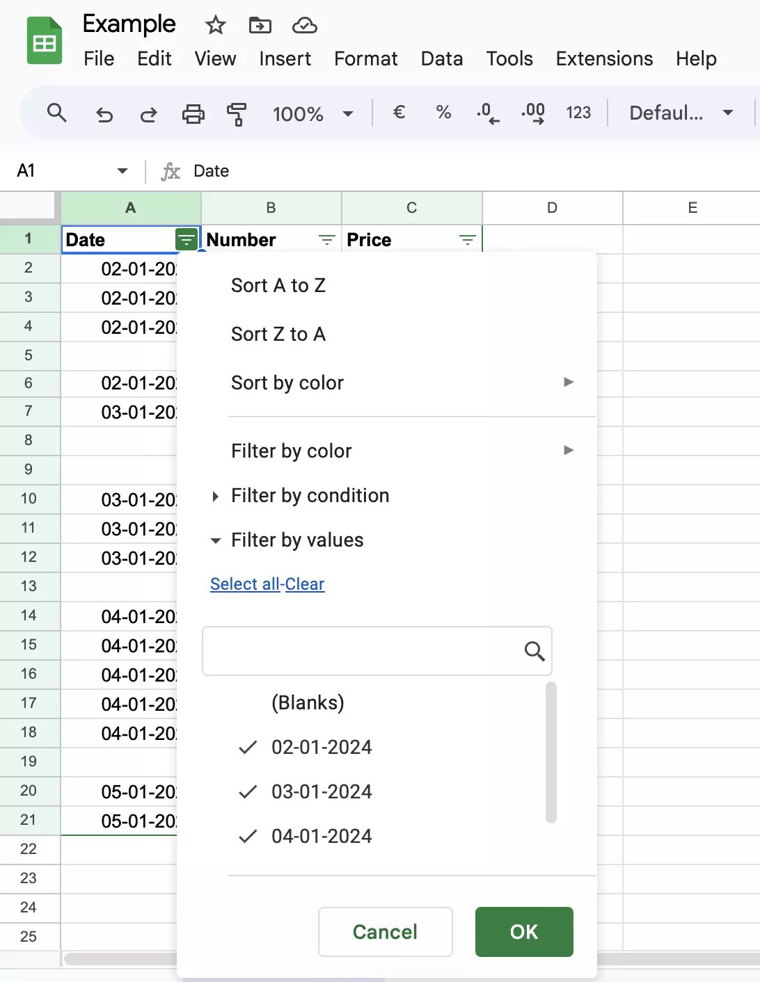Screenshot of the filter menu in Google Sheets Image: Screenshot of the filter menu in Google Sheets