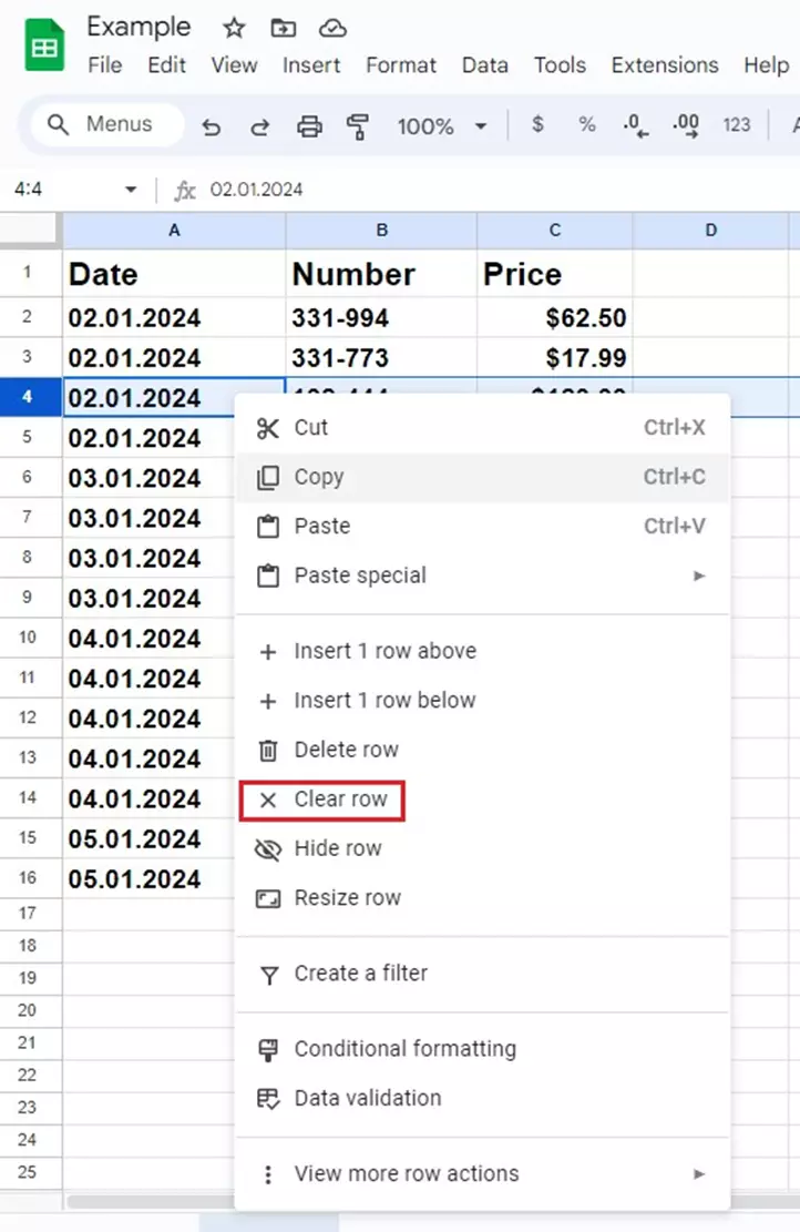 Screenshot of the drop-down menu in Google Sheets Image: Screenshot of the drop-down menu in Google Sheets