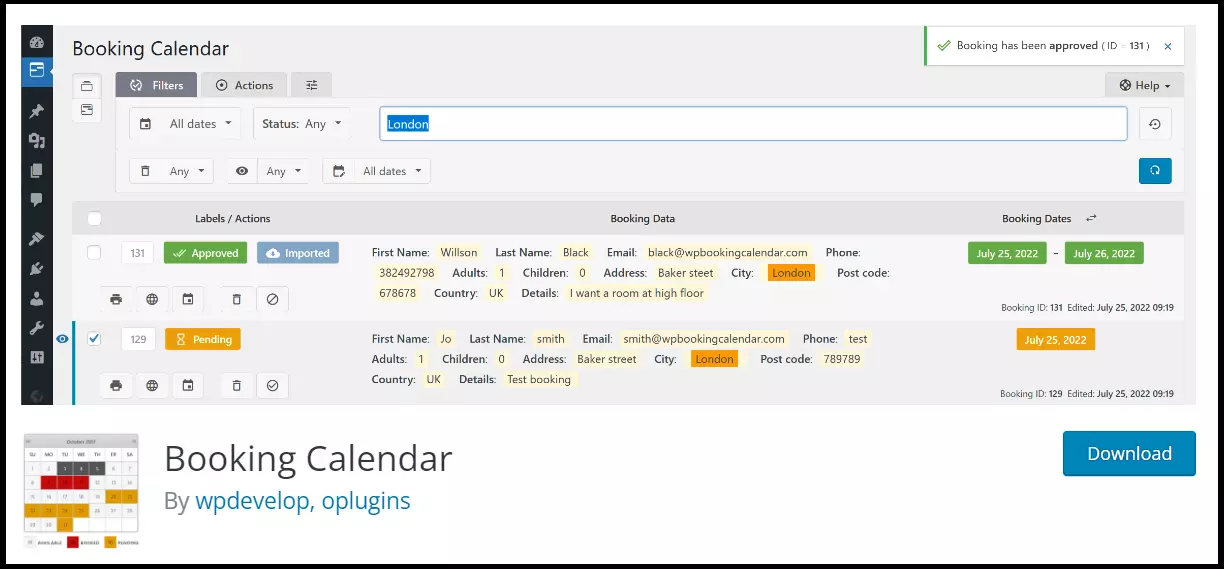 The website for the Booking Calendar WordPress website plugin Image: The website for the Booking Calendar WordPress website plugin
